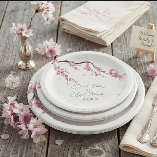 Assiettes En Carton Fleur d'eau moderne rose de cerisier