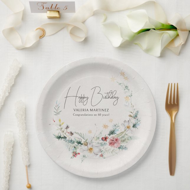 Assiettes En Carton Fleur d'hiver Fleur de neige 60e anniversaire (Mariage)