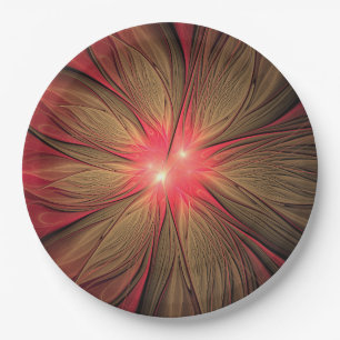 Assiettes En Carton Fleur fractale de fansy rouge