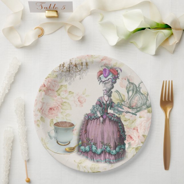Assiettes En Carton Fleur française Marie Antoinette Paris Tea Party (Mariage)