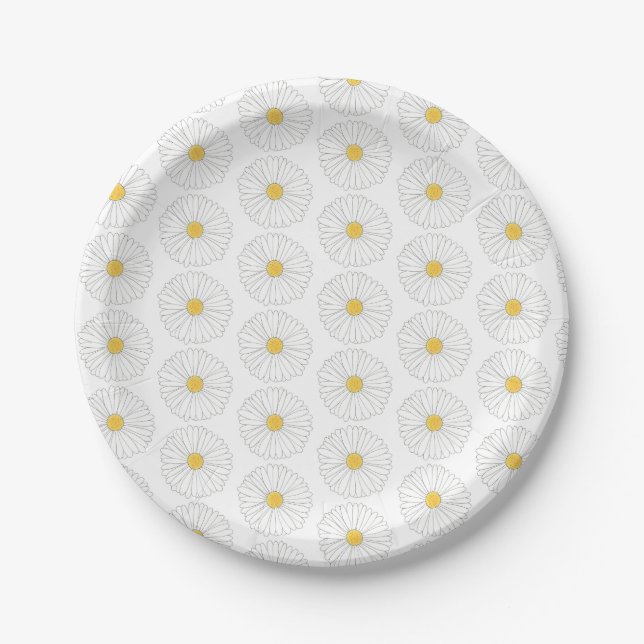 Assiettes En Carton Fleur Jardin Floral Jaune Blanc (Devant)