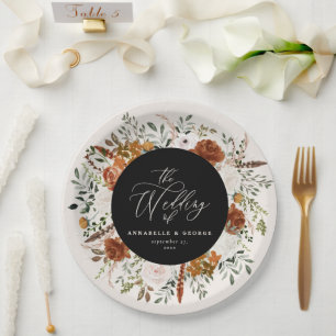 Assiettes En Carton Fleur noire rustique élégant mariage moderne