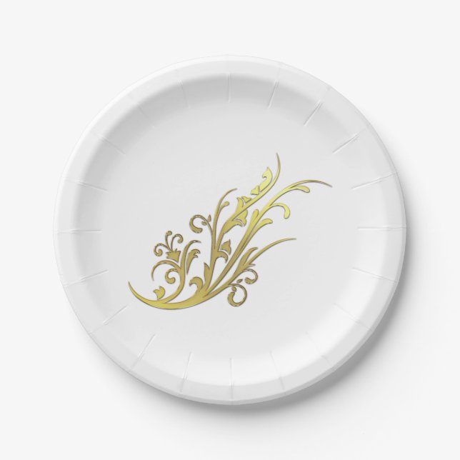 Assiettes En Carton Fleur Or Abstraite de luxe Faux (Devant)