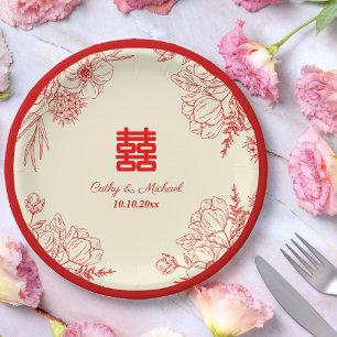 Assiettes En Carton Fleur orientale mariage rouge