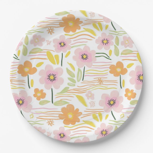 Assiettes En Carton Fleur pastel rétro (7) (Devant)