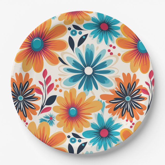 Assiettes En Carton Fleur Retro Boho (Devant)