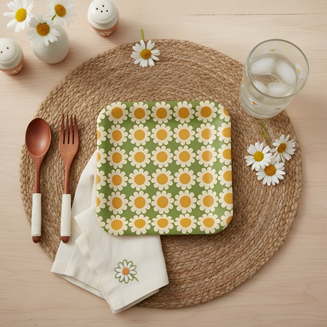 Assiettes En Carton Fleur Retro Daisy Spring (Créateur téléchargé)
