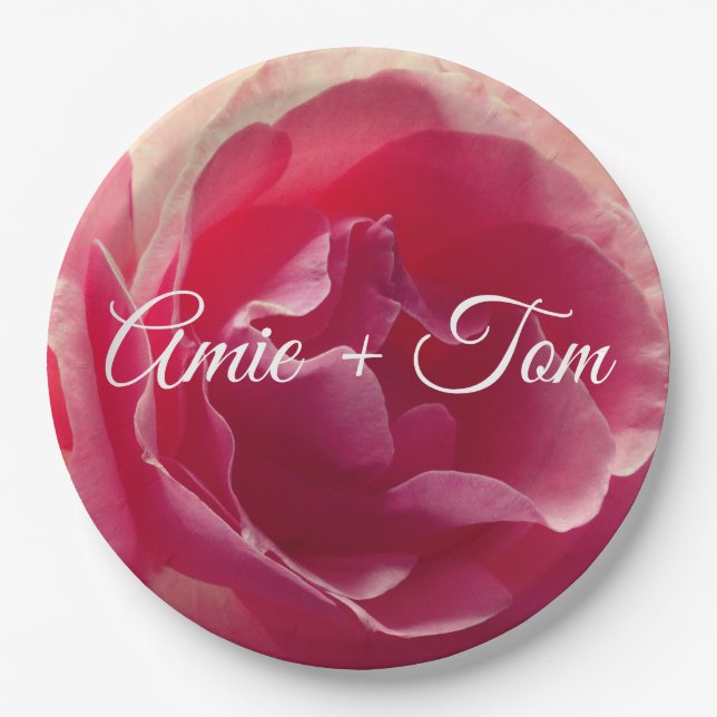 Assiettes En Carton Fleur Rose douce, Plaques papier personnalisées Ma (Devant)