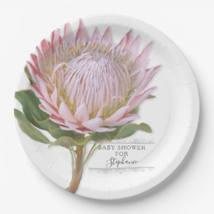Assiettes En Carton Fleur rose florale moderne de Protea de partie de