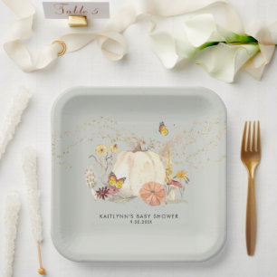 Assiettes En Carton Fleur sauvage Automne Citrouille Champignons Baby