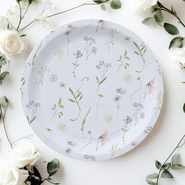 Assiettes En Carton Fleur sauvage bleu Floral élégant Baby Boy douche (Créateur téléchargé)