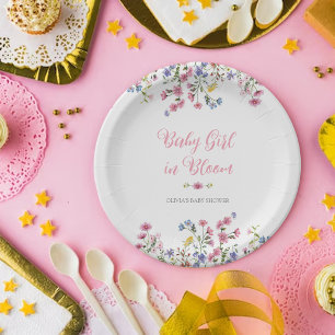 Assiettes En Carton Fleur sauvage Boho Baby shower fille Rose Plaque o