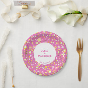 Assiettes En Carton Fleur sauvage botanique rose