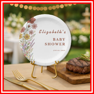 Assiettes En Carton Fleur sauvage Burnt Orange Floral Baby shower Boho