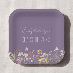 Assiettes En Carton Fleur sauvage de diplôme Purple Grad Moderne