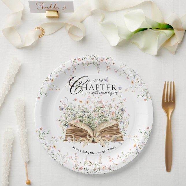 Assiettes En Carton Fleur sauvage de livre Un nouveau chapitre commenc (Mariage)