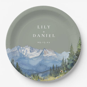 Assiettes En Carton Fleur sauvage de montagne Sage Green Watercolor Ma