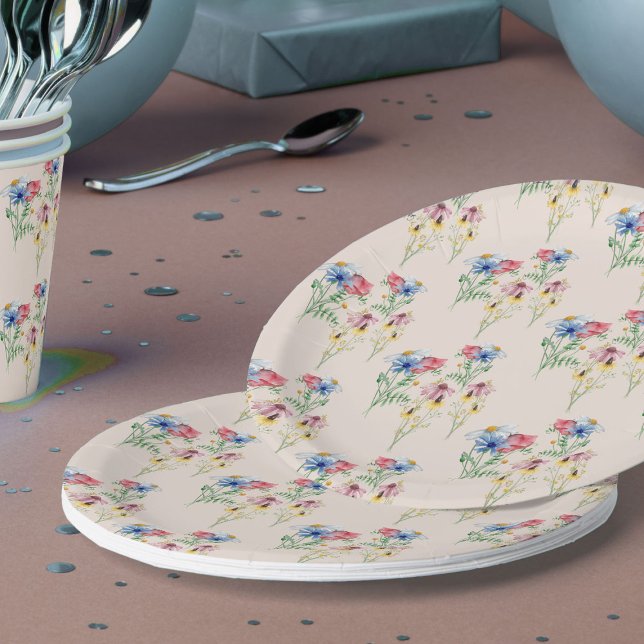 Assiettes En Carton Fleur sauvage de pays Poppy Daisy Motif Coneflower (Floral patterned paper plates from my Wildflower Charm Bridal Shower Collection)
