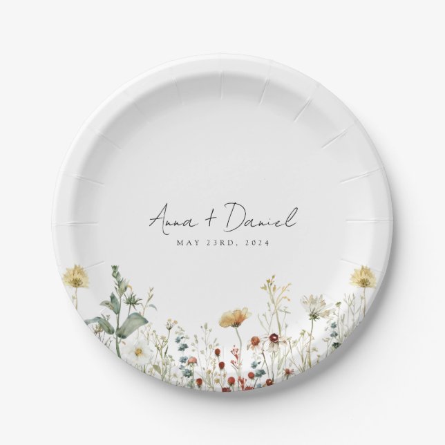 Assiettes En Carton Fleur sauvage d'été Mariage de terrain (Devant)