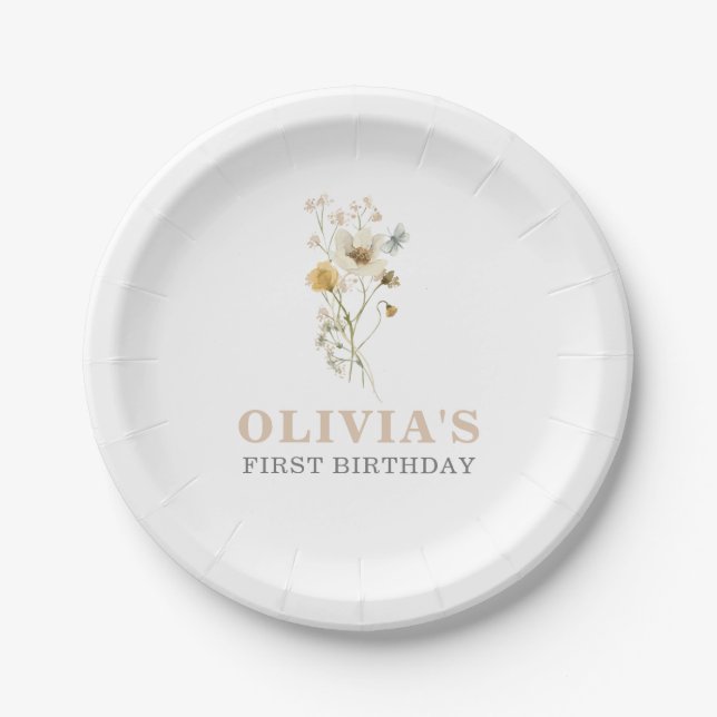Assiettes En Carton Fleur sauvage Elegant jardin boho Premier annivers (Devant)