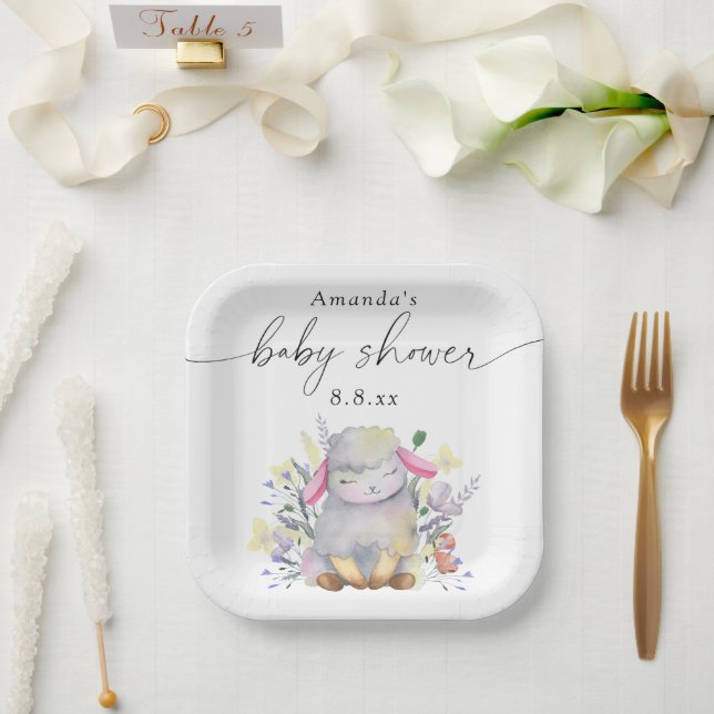 Assiettes En Carton Fleur sauvage et agneau - Baby shower (Mariage)