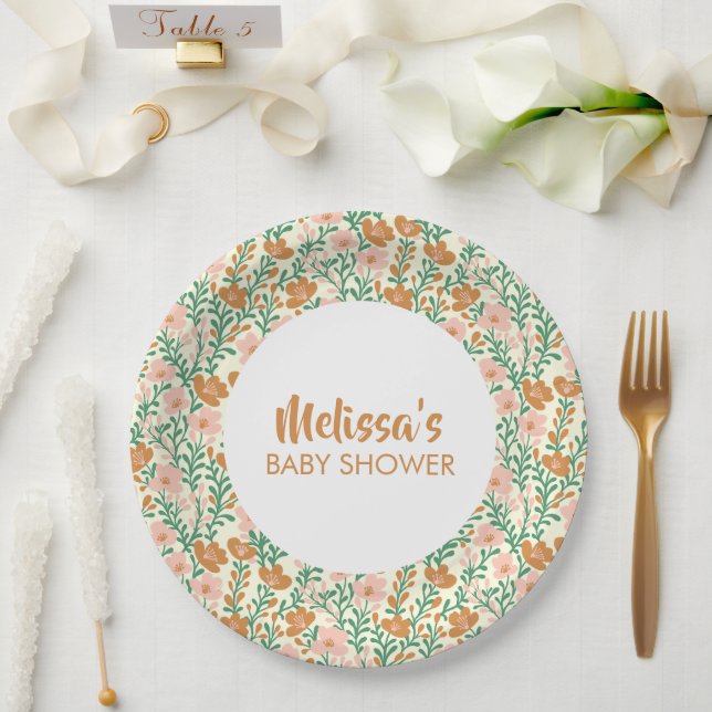 Assiettes En Carton Fleur sauvage Fleur Baby shower Floral Personnalis (Mariage)