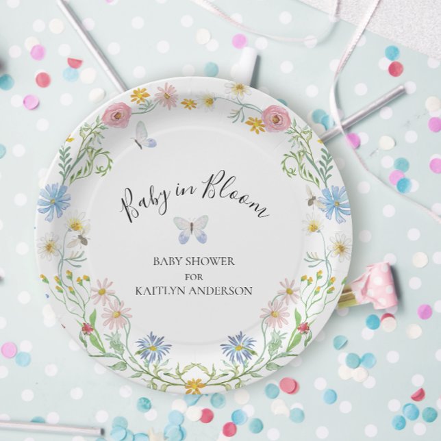 Assiettes En Carton Fleur sauvage Floral Baby in Bloom Butterfly Douch (Créateur téléchargé)