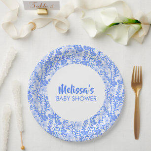 Assiettes En Carton Fleur sauvage Floral Baby shower Floral Custom BLu