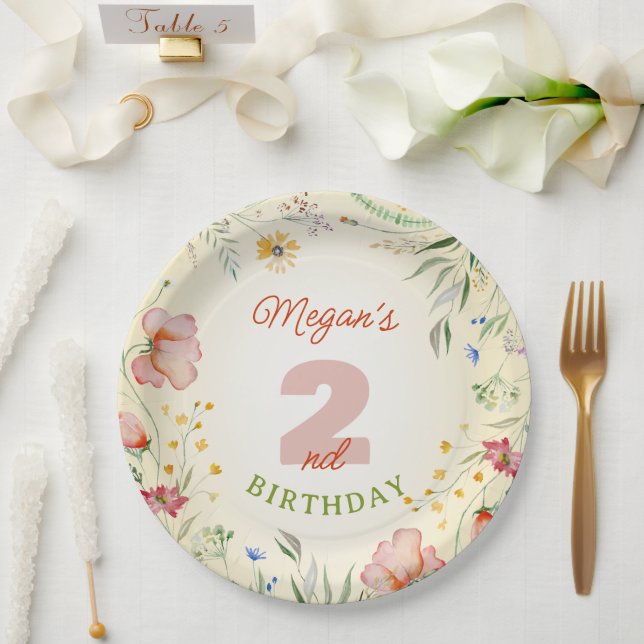 Assiettes En Carton Fleur sauvage Floral Girl's Two 2nd Second Birthda (Mariage)