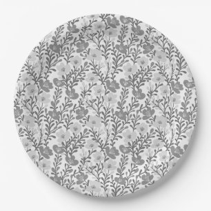 Assiettes En Carton Fleur sauvage Gris fleurit Floral Baby shower pers