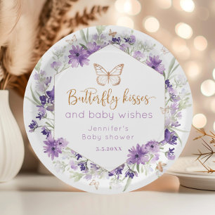 Assiettes En Carton Fleur sauvage papillon violet embrasse baby shower