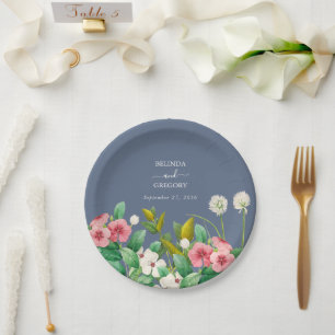 Assiettes En Carton Fleur sauvage Periwinkle Dusty Blue Mariage