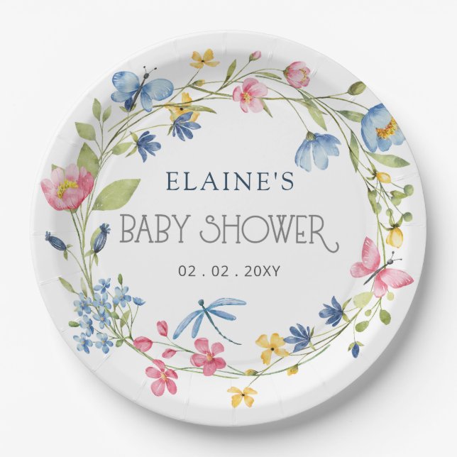 Assiettes En Carton Fleur sauvage Printemps fleurit Baby shower Floral (Devant)