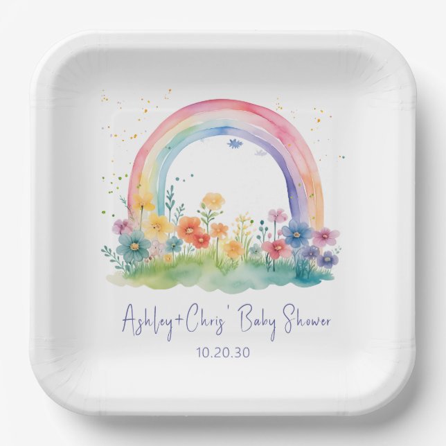 Assiettes En Carton Fleur sauvage Rainbow Baby Girl Douche (Recto)