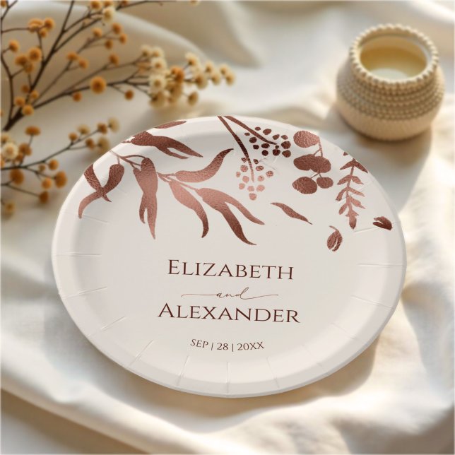 Assiettes En Carton Fleur sauvage Rose Gold Foil Mariage (Créateur téléchargé)