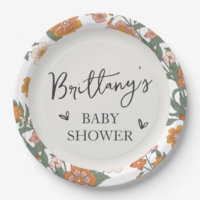Assiettes En Carton Fleur sauvage rustique Baby shower neutre genre (Devant)