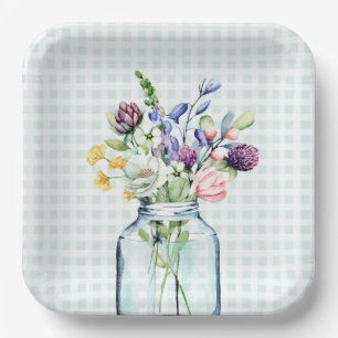 Assiettes En Carton Fleur sauvage rustique Mason Jar Baby shower de pi