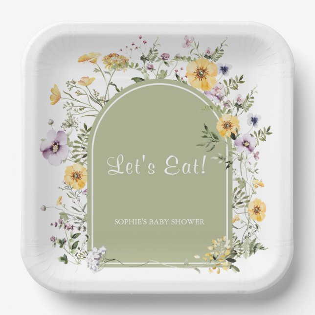 Assiettes En Carton Fleur sauvage Sage Green Baby dans le Baby shower  (Recto)