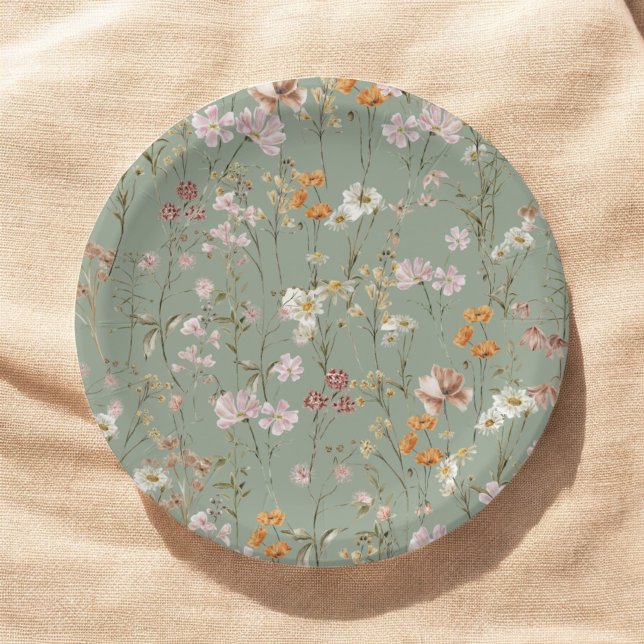 Assiettes En Carton Fleur sauvage Vert Sage Mariage Boho Dans Bloom Ga (Créateur téléchargé)