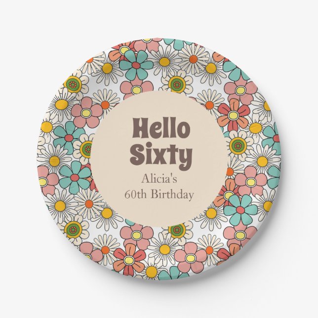 Assiettes En Carton Fleur Super Hippie Retro Hello Soixante Plaque pap (Devant)