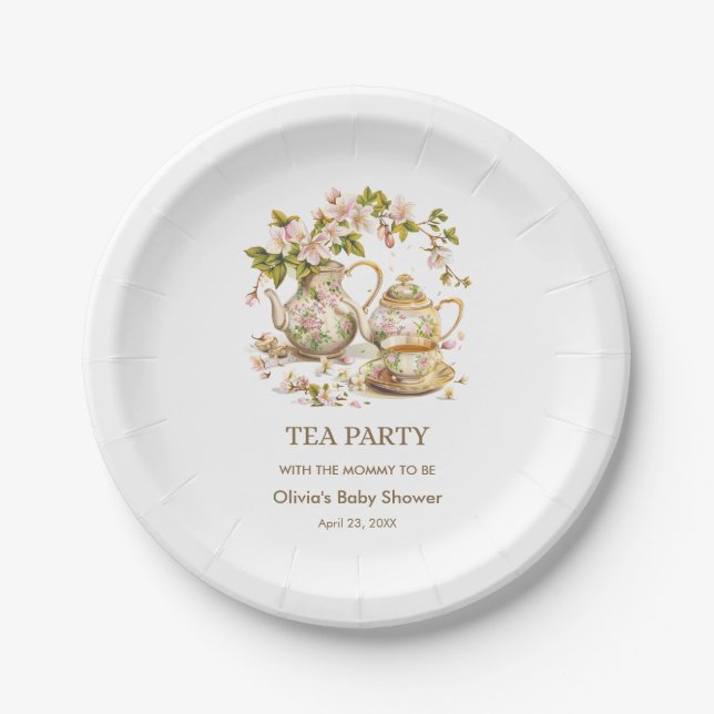 Assiettes En Carton Fleur Teapot Tea Party Temps pour le Baby shower d (Devant)