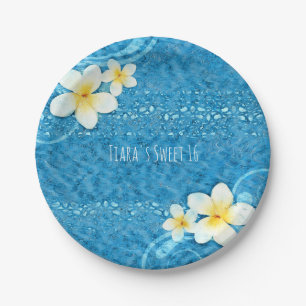 Assiettes En Carton Fleur Tropical Plumeria Bleu Summer Party