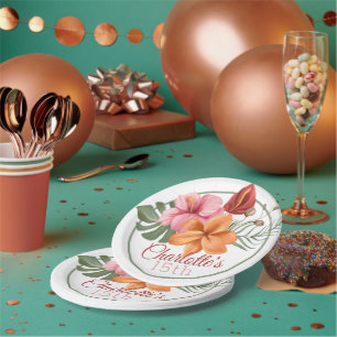 Assiettes En Carton Fleur tropicale personnalisée