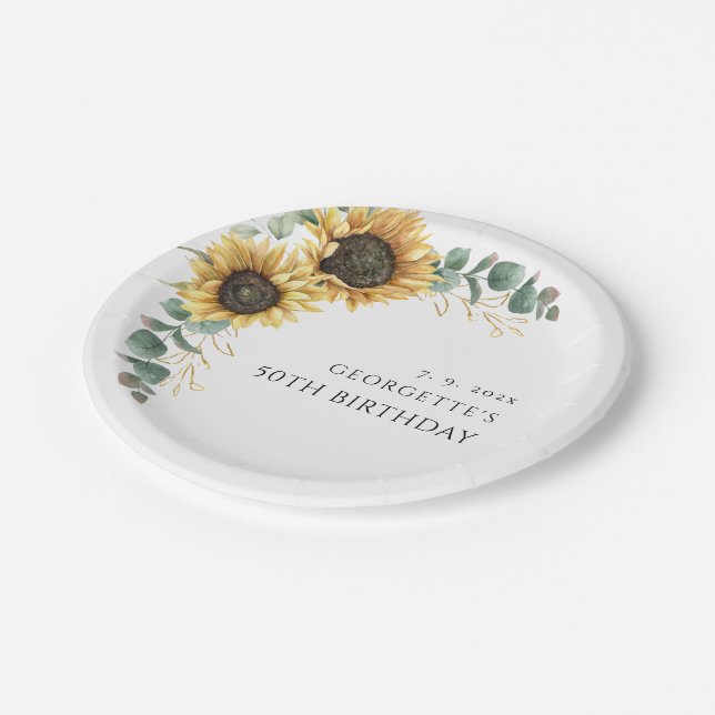 Assiettes En Carton Fleuron floral vert 50e anniversaire (Angle)