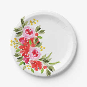 Assiettes En Carton Fleurs à l'aquarelle