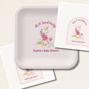 Assiettes En Carton Fleurs abeille bourdonnante rose pastel et rose ch