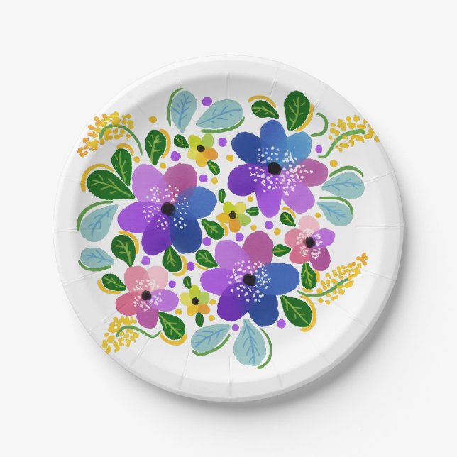 Assiettes En Carton Fleurs aquarelles 03 Plaques papier personnalisées (Devant)