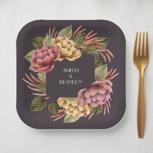 Assiettes En Carton Fleurs aquarelles élégantes 