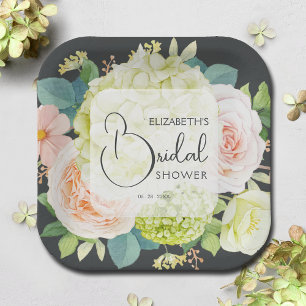 Assiettes En Carton Fleurs aquarelles sur douche de mariée marron