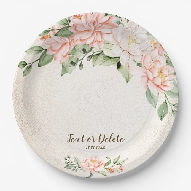 Assiettes En Carton Fleurs blanches à l'aquarelle de fête élégante (Devant)
